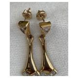 14K YELLOW & WHITE GOLD DIAMOND SCREWBACK DANGLE