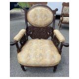 HEAVY CARVED LARGE PARLOR ARM CHAIR