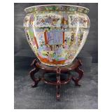 LARGE PORCELAIN FISH BOWL PLANTER ON STAND