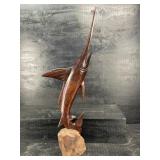 LARGE TALL HAND CARVED IRONWOOD MARLIN FISH FIGURE