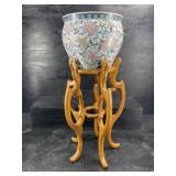 PORCELAIN FISH BOWL PLANTER ON TALL STAND