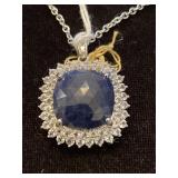 PLATINUM OVER SILVER SAPPHIRE PENDANT AND CHIAN