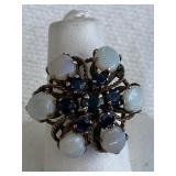 10K VINTAGE OPAL AND SAPPHIRE RING