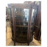EXCEPTIONAL TIGER OAK BOW GLASS CHINA CLOSET