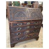 18TH CENTURY OAK HEAVY CARVED SLANT FRONT