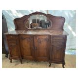 EXCEPTIONAL FRENCH WALNUT MARBLE TOP CARVED