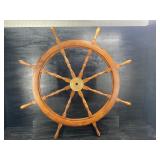 EXTRA LARGE 4 FOOT WOOD AND BRASS SHIP WHEEL