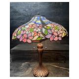 LARGE BRONZE TIFFANY STYLE 3 BULB LEADED GLASS