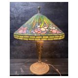 ANTIQUE TIFFANY STYLE LEADED GLASS 2 BULB TABLE