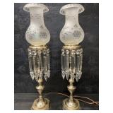 OLDER BRASS HURRICANE MANTLE LAMPS WITH PRISMS