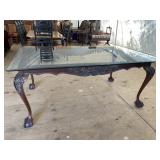 SOLID MAHOGANY GLASS TOP DINING TABLE