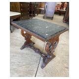 WALNUT CARVED MARBLE TOP END TABLE