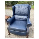 BLUE LEATHER WINGBACK RECLINER