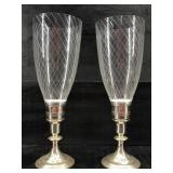 PR OF STERLING CANDLE STICKS WITH HURRICANE SHADES