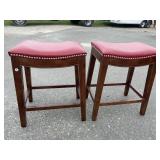 PR OF LEATHER SHAPED MAHOGANY STOOLS