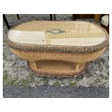WICKER COFFEE TABLE WITH GLASS TOP