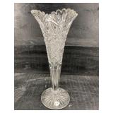 TALL CUT GLASS TRUMPET VASE