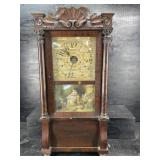 ANTIQUE REVERSE PAINTED WEIGHT DRIVEN TALL CLOCK