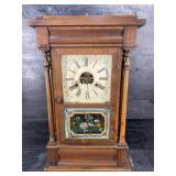 ANTIQUE REVERSE PAINTED WEIGHT DRIVEN CLOCK