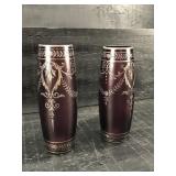 PR OF AMETHYST HAND BLOWN SILVER OVERLAY VASES