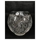 LARGE ROSE BOWL CUT GLASS VASE