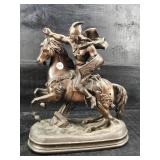 LARGE METAL ROMAN SOLDIER ON HORSE