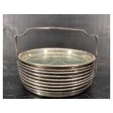 STERLING SILVER CUT GLASS 8 PIECE COASTER SET