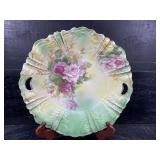 ANTIQUE RS PRUSSIA RED STAR ROSES 2 HANDLE PLATE