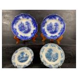 4 ANTIQUE ENGLISH FLOW BLUE PLATES