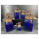 SET OF 5 COBALT BLUE CHURNS