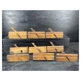 LOT OF 9 SINGED ANTIQUE WOOD PLANES