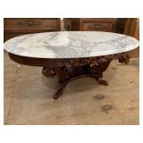 LARGE OVAL VICTORIAN STYLE MARBLE TOP TABLE