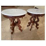PR OF VICTORIAN STYLE CARVED MARBLE TOP TABLES
