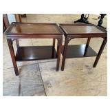PR OF LEATHER TOP MAHOGANY END TABLES