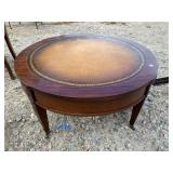 MAHOGANY ROUND LEATHER TOP COFFEE TABLE