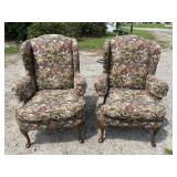 PR OF FLORAL DESIGN QUEEN ANNE WINGBACK CHAIRS