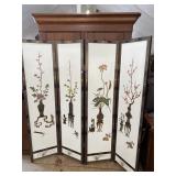 ORIENTAL HAND PAINTED FOUR PANEL SCREEN