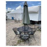 IRON TABLE AND 4 CHAIRS WITH UMBRELLA