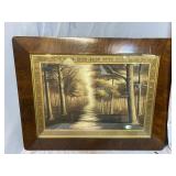 WALNUT FRAMED WOOD SCENE WATERCOLOR
