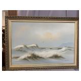MID CENTURY MODERN OCEAN DUNES SCENE OIL ON CANVAS