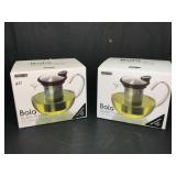 PR OF BOLA GLASS TEAPOTS WITH BASKET INFUSER