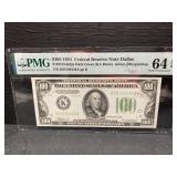 PMG GRADED 64 CHOICE UNCIRCULATED 1934 $100 NOTE