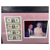 1995 UNCUT AUTOGRAPHED $1 NOTE SHEET FRAMED
