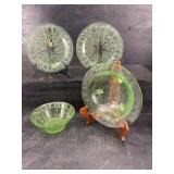 4 PCS OF GREEN DEPRESSION GLASS