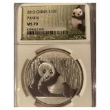 2015 NGS MS-70 CHINA SILVER PANDA 1 OZ COIN