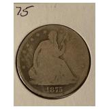 1875 SILVER SEATED HALF DOLLAR