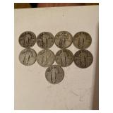 LOT OF 9 STANDING LIBERTY SILVER QUARTERS