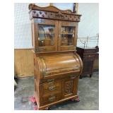 OAK VICTORIAN CYLINDER ROLL SECRETARY