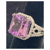 18K WHITE GOLD CUSTOM KUNZITE AND DIAMOND RING