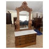 WALNUT MARBLE TOP DRESSER